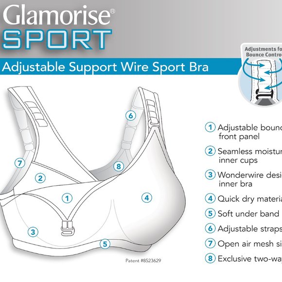Glamorise SPORT Bra 46C (DOUBLE-LAYER) Wicking (PADDED-STRAPS) PURPLE NEW - Picture 5 of 13